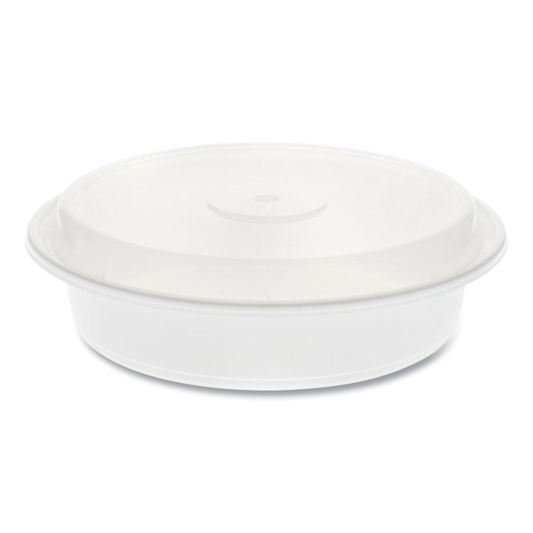 Pactiv Evergreen Newspring VERSAtainer Microwavable Containers, Round, 35 oz, 8 x 8 x 2.5, White/Clear, Plastic, 150/Carton (PCTNC737)