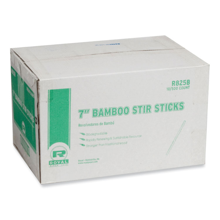 AmerCareRoyal Bamboo Stir Sticks, 7" Natural, 5,000/Carton (RPPR825B)