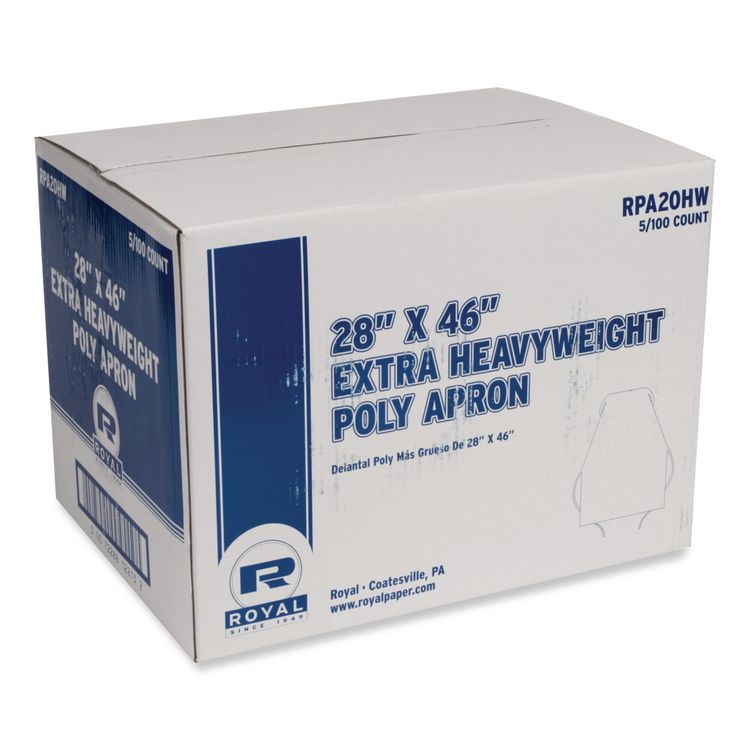 AmerCareRoyal Heavyweight Poly Aprons, 28 x 46, 1.77 mil, One Size Fits All, White, 500/Carton (RPPRPA20HW)