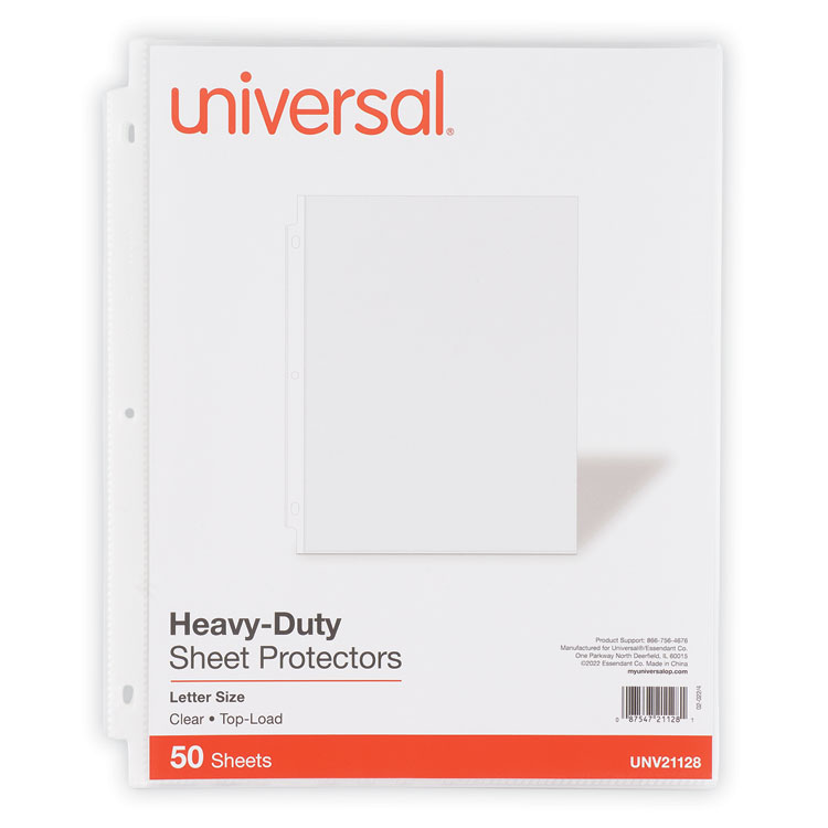 Universal Deluxe Heavyweight Sheet Protector, Side: 3-Hole Punched, Top Load 8.5 x 11 Insert, Clear Front, 50/Pack (UNV21128)