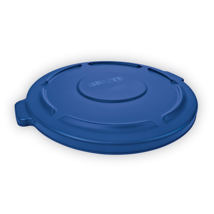 Rubbermaid Commercial BRUTE Self-Draining Flat Top Lids for 32 gal Round BRUTE Containers, 22.25" Diameter, Blue (RCP263100BE)