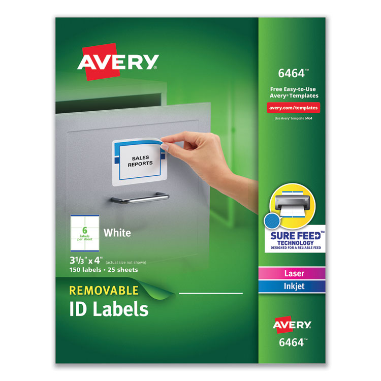 Avery Removable Multi-Use Labels, Inkjet/Laser Printers, 3.33 x 4, White, 6/Sheet, 25 Sheets/Pack (AVE6464)