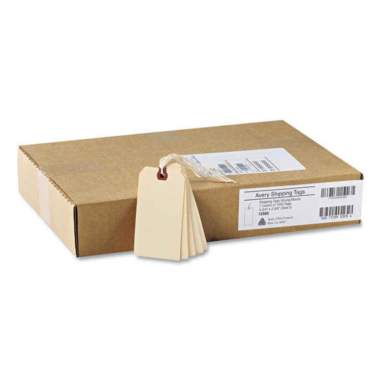 Avery Strung Shipping Tags, 11.5 pt Stock, 4.75 x 2.38, Manila, 1,000/Box (AVE12505)