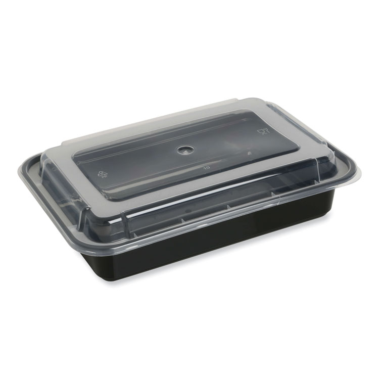 GEN Microwavable Food Container with Lid, Rectangular, 38 oz, 8.81 x 6.02 x 2.48, Black/Clear, Plastic, 150/Carton (GENTORECT38)