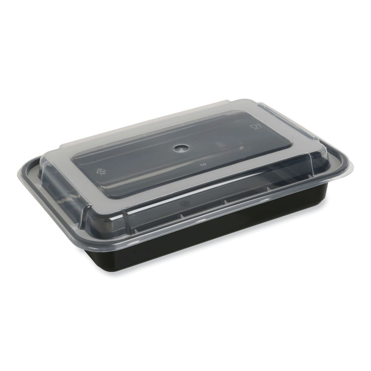 GEN Microwavable Food Container with Lid, Rectangular, 32 oz, 8.81 x 6.02 x 2.24, Black/Clear, Plastic, 150/Carton (GENTORECT32)