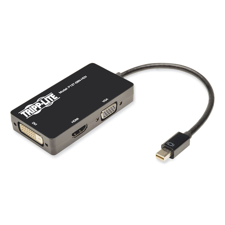 Tripp Lite by Eaton Keyspan Mini DisplayPort to VGA/DVI/HDMI All-in-One Adapter/Converter, Thunderbolt 1 and 2, 6" (TRPP13706NHDV)