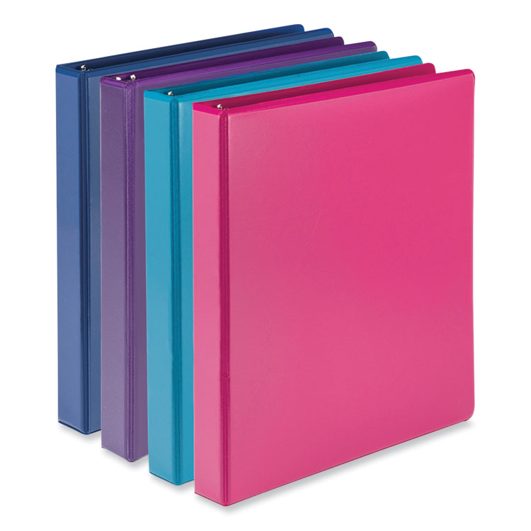 Samsill Durable D-Ring View Binders, 3 Rings, 1" Capacity, 11 x 8.5, Blueberry/Blue Coconut/Dragonfruit/Purple, 4/Pack (SAMMP46439)