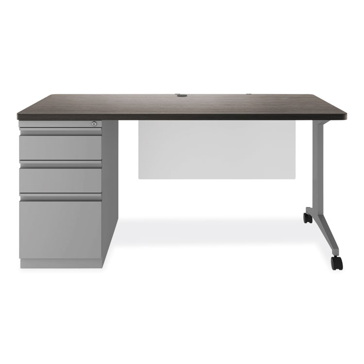 Alera Alera Modern Teacher Series Pedestal Desk, Left-Side Pedestal: Box/Box/File, 60" x 24" x 28.75", Charcoal Woodgrain/Gray (ALEMSD6024CH)