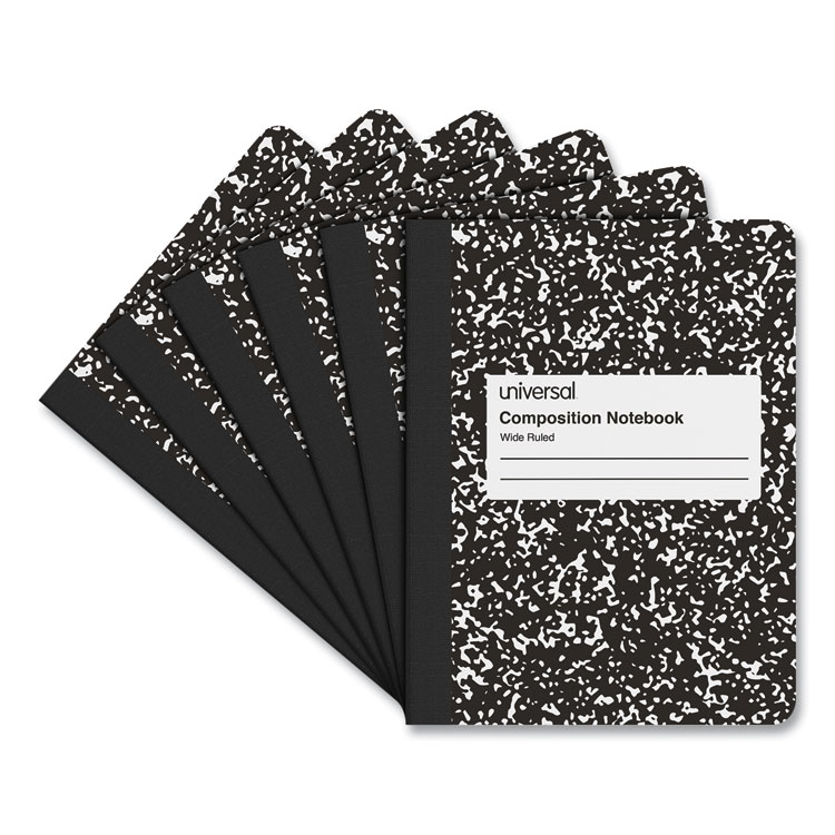 Universal Composition Book, Wide/Legal Rule, Black Marble Cover, (100) 9.75 x 7.5 Sheets, 6/Pack (UNV20936)