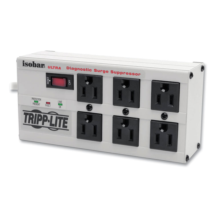 Tripp Lite by Eaton Isobar Surge Protector, 6 AC Outlets, 6 ft Cord, 3,330 J, Light Gray (TRPISOBAR6ULTRA)