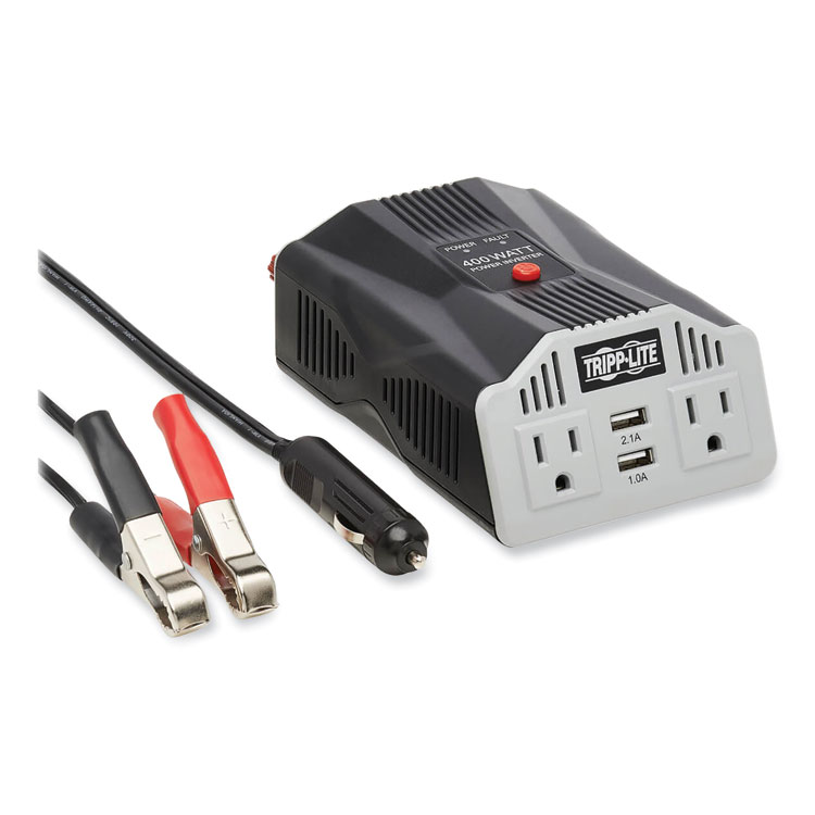 Tripp Lite by Eaton PowerVerter Ultra-Compact Car Inverter, 400 W, Two AC Outlets/Two USB Ports, 3.1 A (TRPPV400USB)