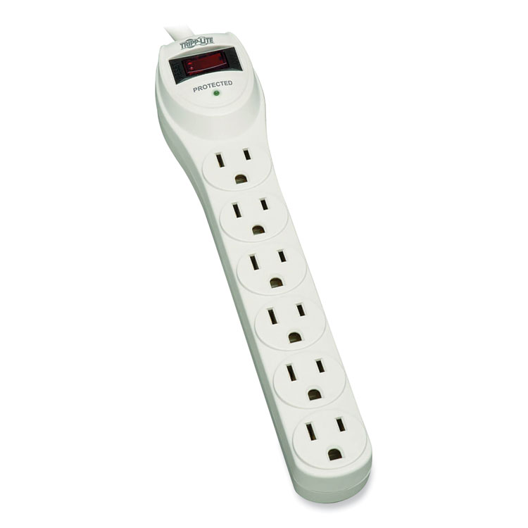 Tripp Lite by Eaton Protect It! Home Computer Surge Protector, 6 AC Outlets, 2 ft Cord, 180 J, Light Gray (TRPTLP602)