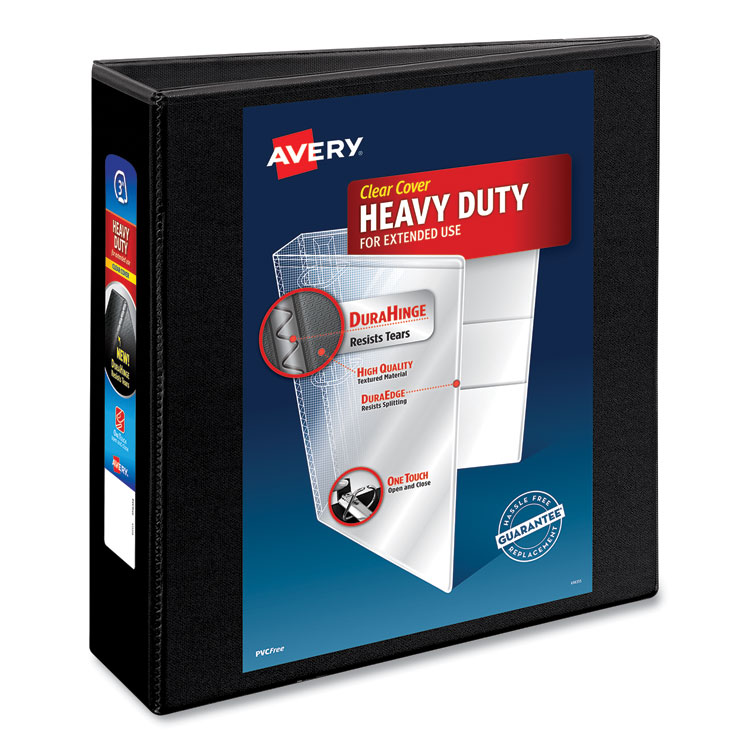 Avery Heavy-Duty Non Stick View Binder with DuraHinge and Slant Rings, 3 Rings, 3" Capacity, 11 x 8.5, Black, (5600) (AVE05600)