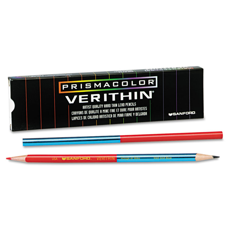 Prismacolor Verithin Dual-Ended Two-Color Pencils, 2 mm, Blue/Red Lead, Blue/Red Barrel, Dozen (SAN02456)