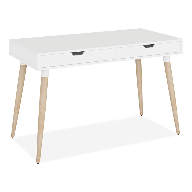 Workspace by Alera Scandinavian Writing Desk, 47.24" x 23.62" x 29.53", White/Beigewood (ALEWSS4824WB)