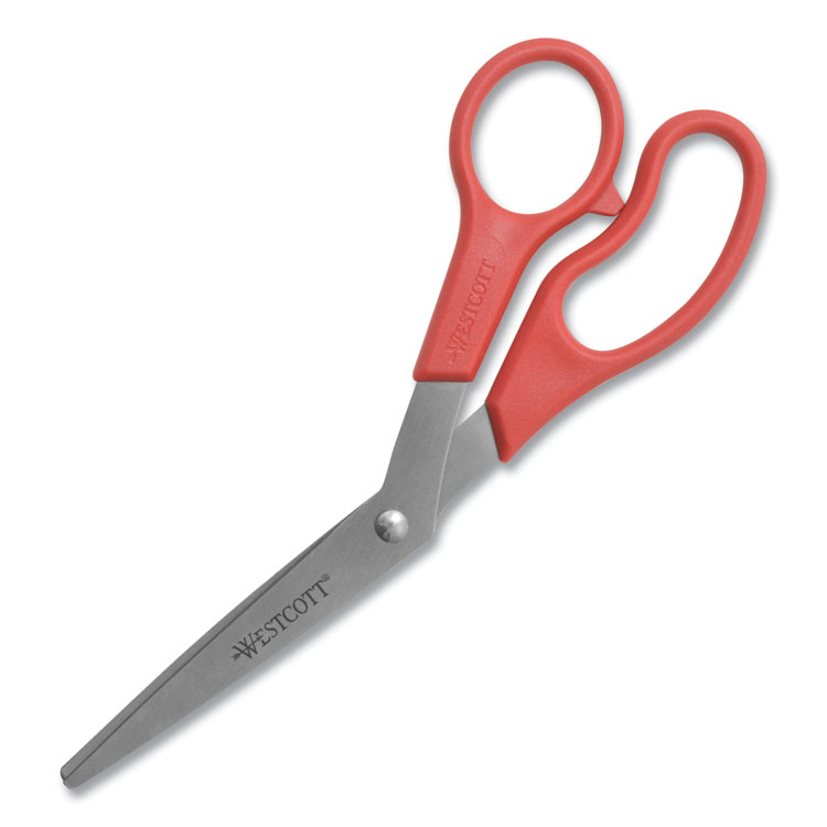 Westcott Value Line Stainless Steel Shears, 8" Long, 3.5" Cut Length, Crane-Style Red Handle (ACM10703)
