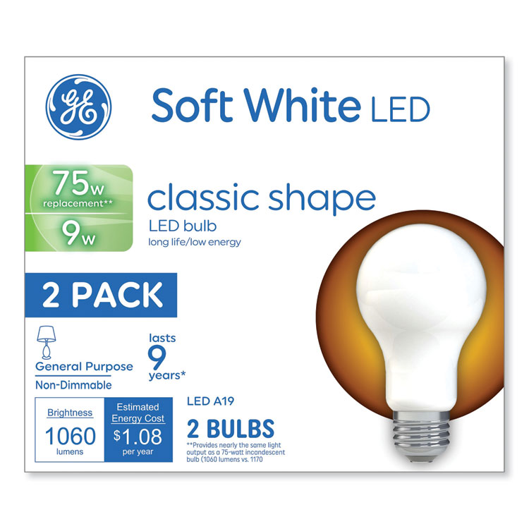 Classic Classic LED Soft White Non-Dim A19 Light Bulb, 9 W, 2/Pack (GEL93109032)