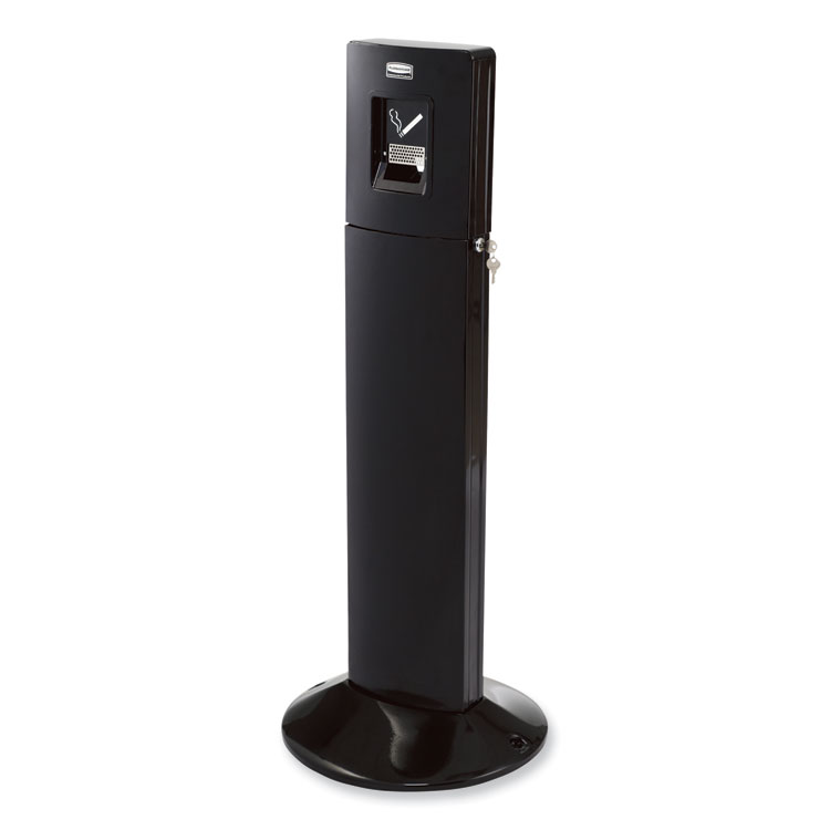 Rubbermaid Commercial Metropolitan Smokers' Station, Weighted Base, 1.6 gal, Galvanized Liner, 16.8 dia x 42.8h, Black (RCPFGR93400BK)