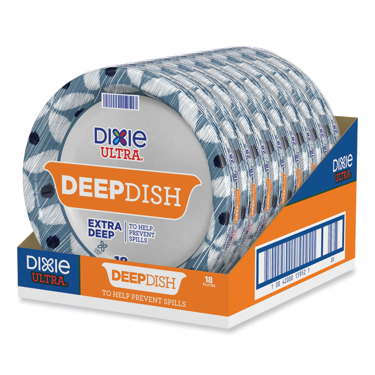 Dixie Ultra Deep Dish Paper Plate, 9.56" dia, Blue/Yellow, 18/Pack (DXE15951)