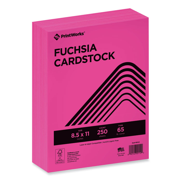 PrintWorks Professional Color Cardstock, 65 lb Cover Weight, 8.5 x 11, Fuchsia, 250/Ream (PRB00112)
