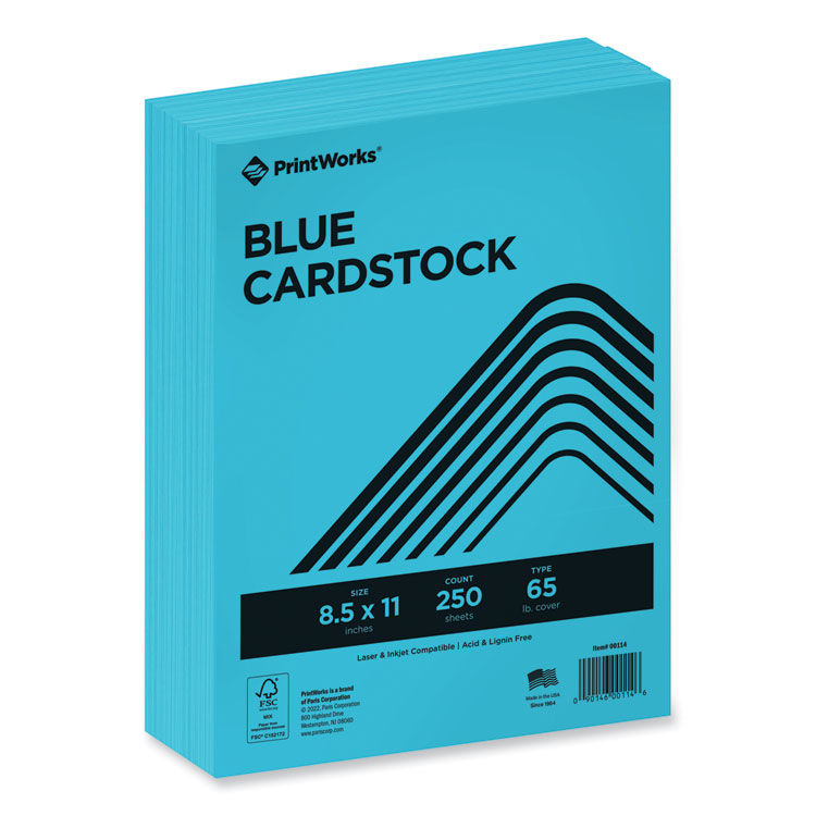 PrintWorks Professional Color Cardstock, 65 lb Cover Weight, 8.5 x 11, Blue, 250/Ream (PRB00114)