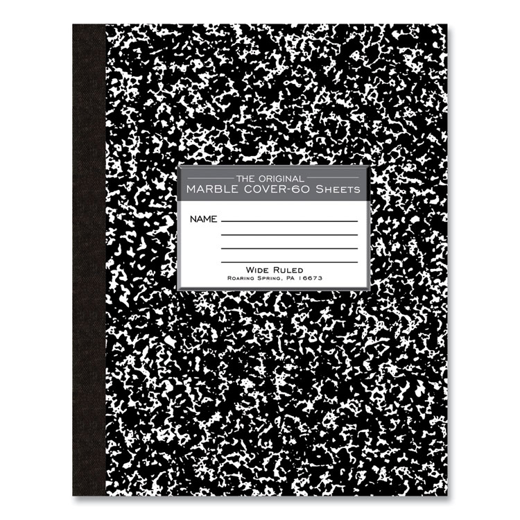 Roaring Spring Marble Cover Composition Book, Wide/Legal Rule, Black Marble Cover, (60) 10 x 8 Sheets (ROA77505)