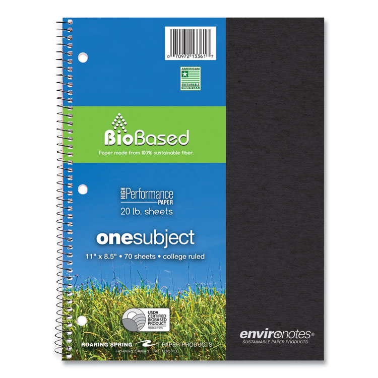 Roaring Spring Environotes BioBased Notebook, 1-Subject, Medium/College Rule, Randomly Assorted Earthtone Cover Color, (70) 11 x 8.5 Sheets (ROA13361)