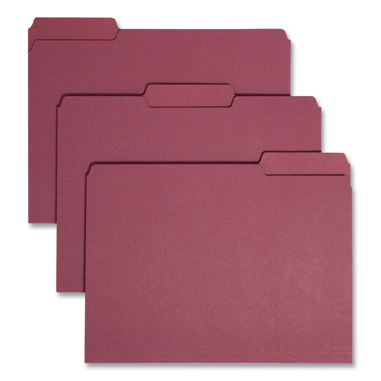 Smead Interior File Folders, 1/3-Cut Tabs: Assorted, Letter Size, 0.75" Expansion, Maroon, 100/Box (SMD10275)