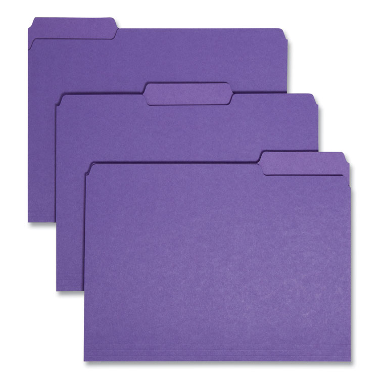 Smead Interior File Folders, 1/3-Cut Tabs: Assorted, Letter Size, 0.75" Expansion, Purple, 100/Box (SMD10283)