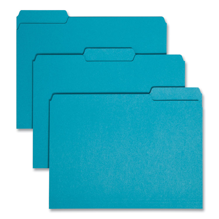 Smead Interior File Folders, 1/3-Cut Tabs: Assorted, Letter Size, 0.75" Expansion, Teal, 100/Box (SMD10291)