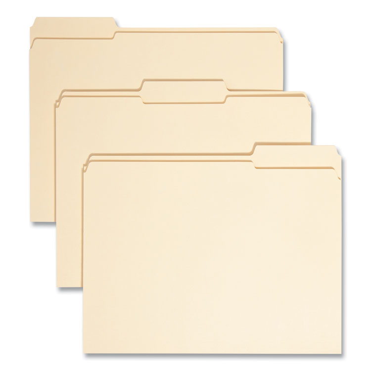 Smead 100% Recycled Reinforced Top Tab File Folders, 1/3-Cut Tabs: Assorted, Letter Size, 0.75" Expansion, Manila, 100/Box (SMD10347)