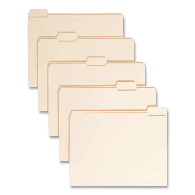 Smead Reinforced Tab Manila File Folders, 1/5-Cut Tabs: Assorted, Letter Size, 0.75" Expansion, 11-pt Manila, 100/Box (SMD10356)