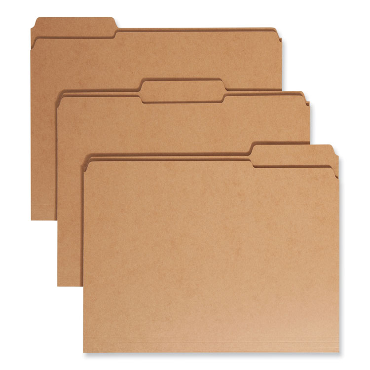 Smead Heavyweight Kraft File Folder, 1/3-Cut Tabs: Assorted, Letter Size, 0.75" Expansion, 11-pt Kraft, Brown, 100/Box (SMD10734)