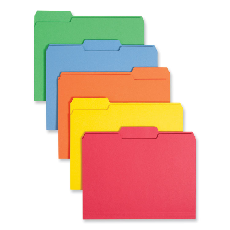 Smead Colored File Folders, 1/3-Cut Tabs: Assorted, Letter Size, 0.75" Expansion, Assorted: Blue/Green/Orange/Red/Yellow, 100/Box (SMD11943)