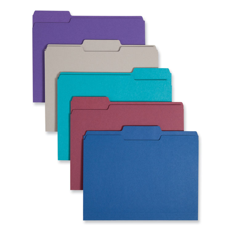 Smead Colored File Folders, 1/3-Cut Tabs: Assorted, Letter Size, 0.75" Expansion, Assorted: Gray/Maroon/Navy/Purple/Teal, 100/Box (SMD11948)