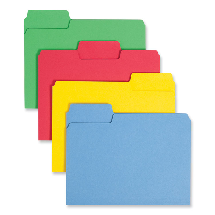 Smead SuperTab Colored File Folders, 1/3-Cut Tabs: Assorted, Letter Size, 0.75" Expansion, 11-pt Stock, Color Assortment 1, 100/Box (SMD11987)