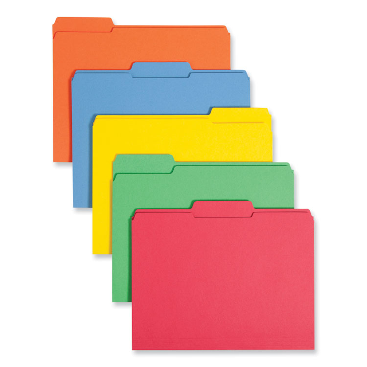 Smead Reinforced Top Tab Colored File Folders, 1/3-Cut Tabs: Assorted, Letter Size, 0.75" Expansion, Assorted Colors, 100/Box (SMD11993)