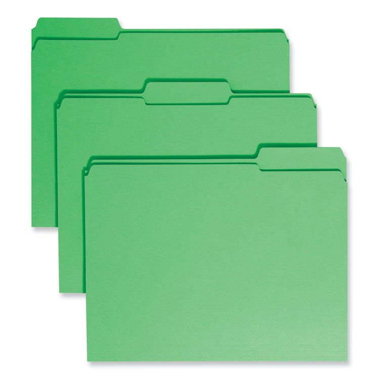 Smead Reinforced Top Tab Colored File Folders, 1/3-Cut Tabs: Assorted, Letter Size, 0.75" Expansion, Green, 100/Box (SMD12134)