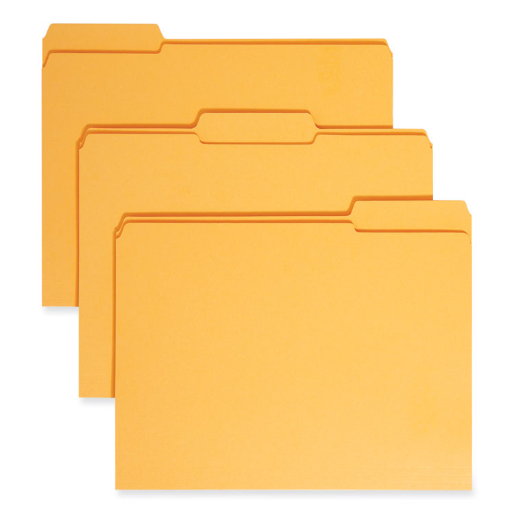 Smead Reinforced Top Tab Colored File Folders, 1/3-Cut Tabs: Assorted, Letter Size, 0.75" Expansion, Goldenrod, 100/Box (SMD12234)