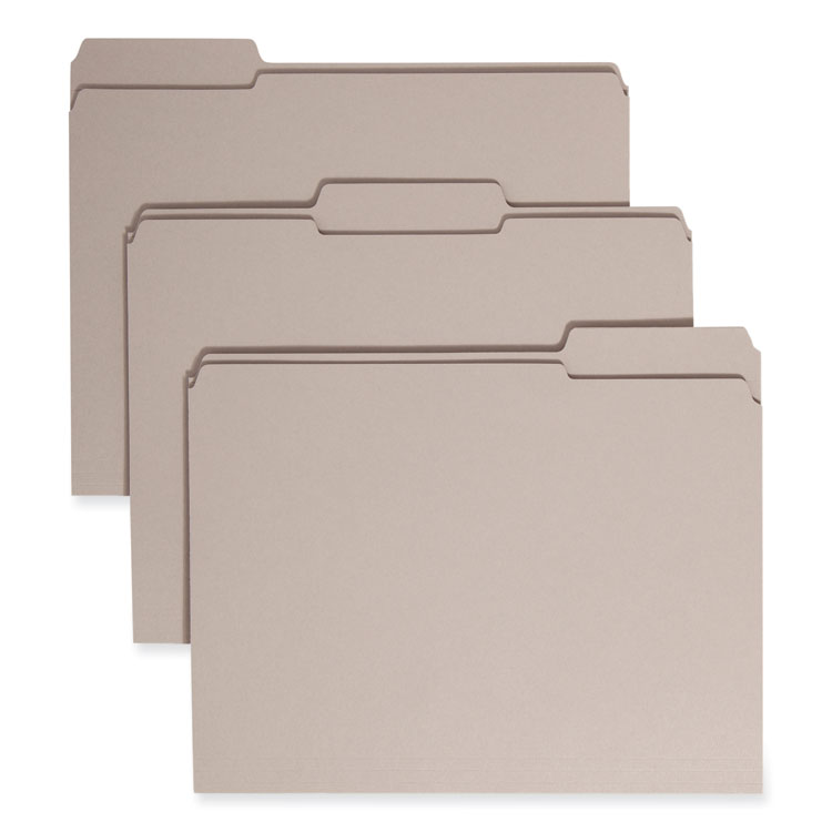 Smead Reinforced Top Tab Colored File Folders, 1/3-Cut Tabs: Assorted, Letter Size, 0.75" Expansion, Gray, 100/Box (SMD12334)