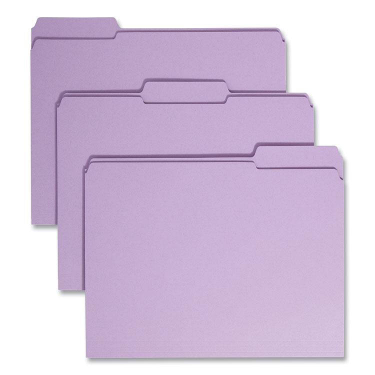 Smead Reinforced Top Tab Colored File Folders, 1/3-Cut Tabs: Assorted, Letter Size, 0.75" Expansion, Lavender, 100/Box (SMD12434)