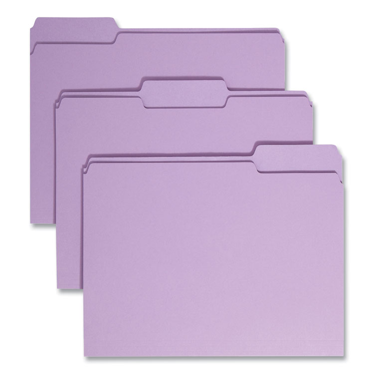 Smead Colored File Folders, 1/3-Cut Tabs: Assorted, Letter Size, 0.75" Expansion, Lavender, 100/Box (SMD12443)