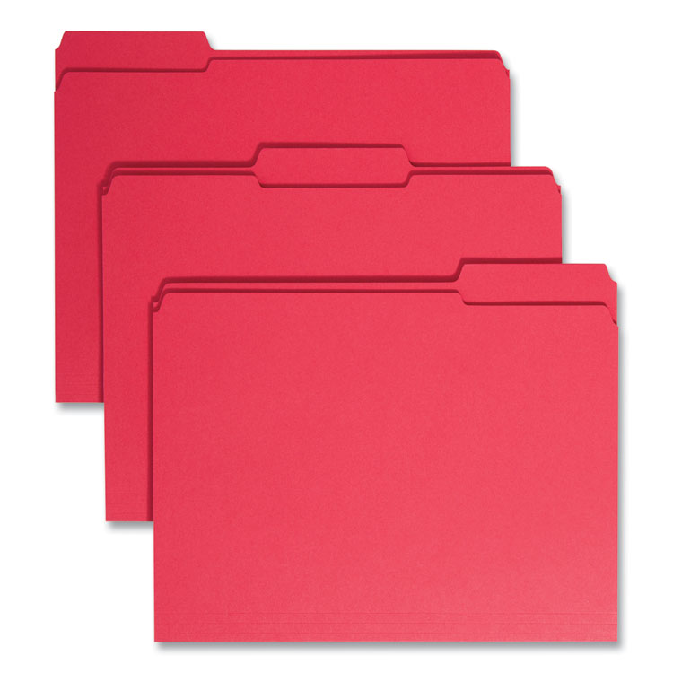 Smead Reinforced Top Tab Colored File Folders, 1/3-Cut Tabs: Assorted, Letter Size, 0.75" Expansion, Red, 100/Box (SMD12734)