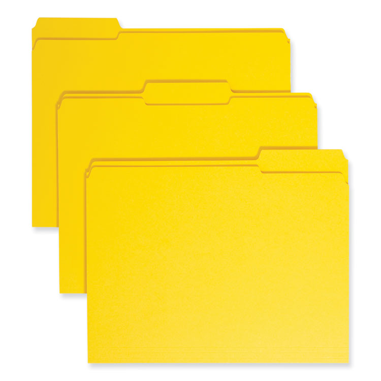 Smead Reinforced Top Tab Colored File Folders, 1/3-Cut Tabs: Assorted, Letter Size, 0.75" Expansion, Yellow, 100/Box (SMD12934)