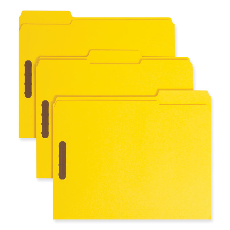 Smead Top Tab Colored Fastener Folders, 0.75" Expansion, 2 Fasteners, Letter Size, Yellow Exterior, 50/Box (SMD12940)