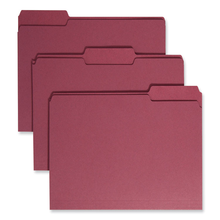 Smead Colored File Folders, 1/3-Cut Tabs: Assorted, Letter Size, 0.75" Expansion, Maroon, 100/Box (SMD13093)