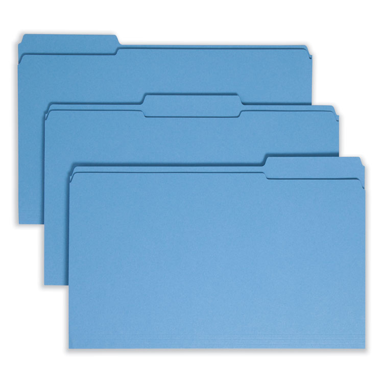 Smead Reinforced Top Tab Colored File Folders, 1/3-Cut Tabs: Assorted, Legal Size, 0.75" Expansion, Blue, 100/Box (SMD17034)