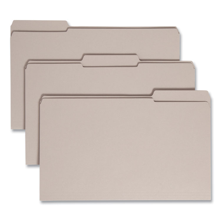 Smead Reinforced Top Tab Colored File Folders, 1/3-Cut Tabs: Assorted, Legal Size, 0.75" Expansion, Gray, 100/Box (SMD17334)