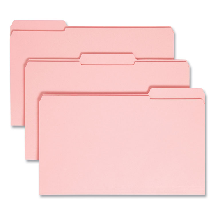Smead Reinforced Top Tab Colored File Folders, 1/3-Cut Tabs: Assorted, Legal Size, 0.75" Expansion, Pink, 100/Box (SMD17634)