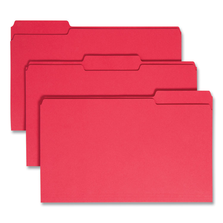 Smead Colored File Folders, 1/3-Cut Tabs: Assorted, Legal Size, 0.75" Expansion, Red, 100/Box (SMD17743)
